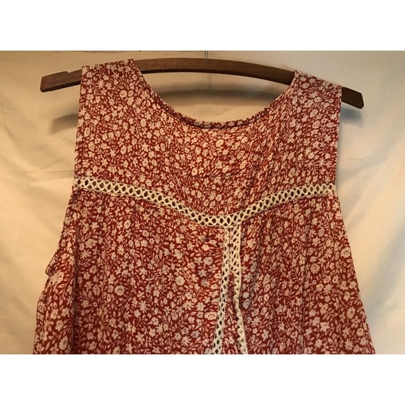 Maeve Quinn Top Red & White Floral Crochet Trim Ruffled Hem Layer Openback XS - Picture 7 of 14